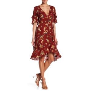 Blu Pepper Ruffle Floral Wrap Dress in Rust